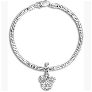 Sterling Silver Snake Chain Bracelet with Bear Pendant Charm